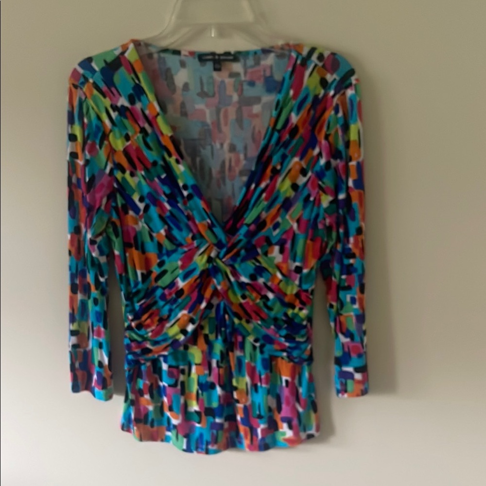Cable & Gauge Blue Red Wrap Ruched Blouse